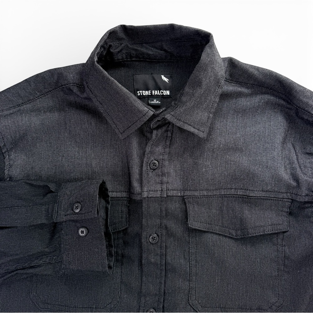 Stone Falcon Mens Medium Black Button Down Shirt Long Sleeve Utility Casual